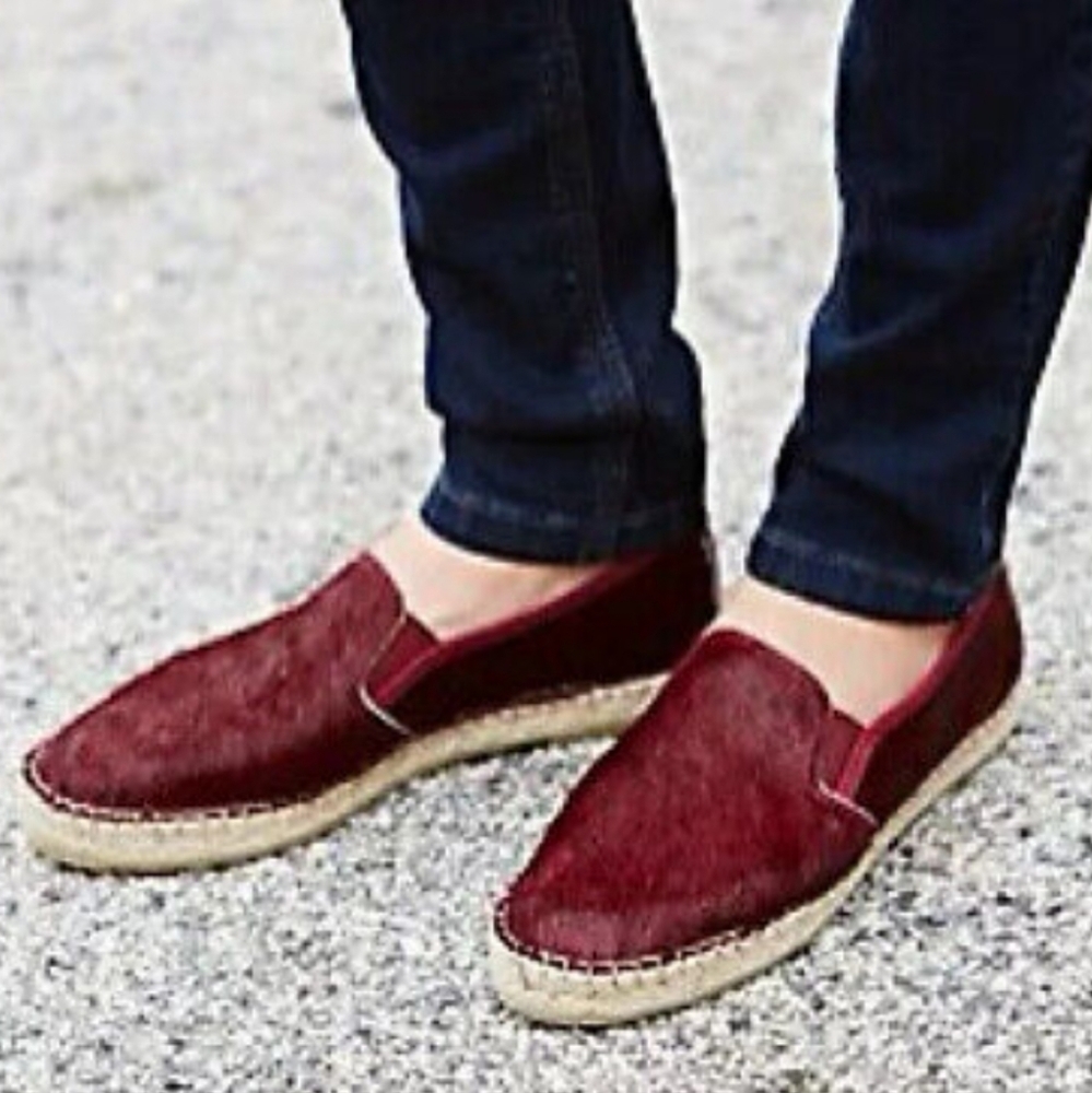 Free People Pony Hair Burgundy Cranberry Espadrille Flats Size 41 US 10